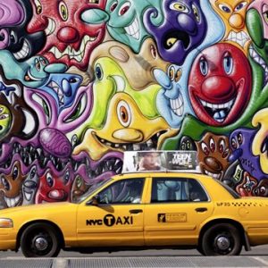 Taxi and Mural painting in Soho, NYC